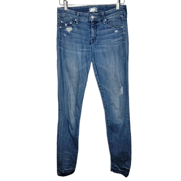 Mother Size 26 The Looker Graffiti Girl Distressed / Destroyed Skinny Blue Jeans - Picture 1 of 9